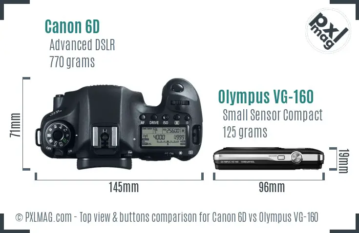 Canon 6D vs Olympus VG-160 top view buttons comparison