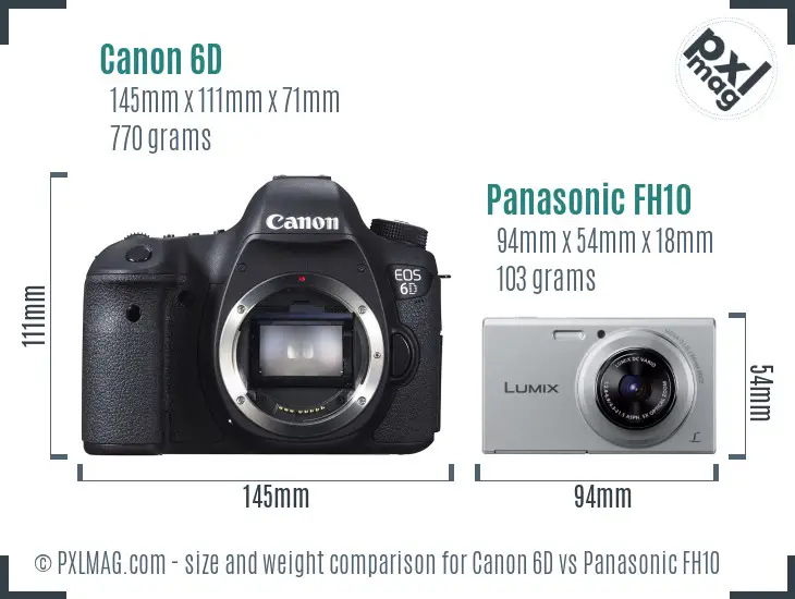 Canon 6D vs Panasonic FH10 size comparison