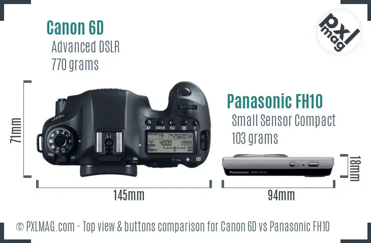 Canon 6D vs Panasonic FH10 top view buttons comparison