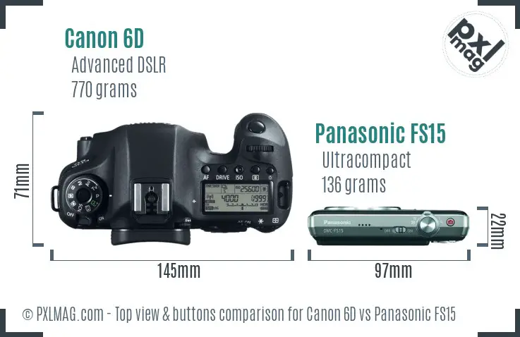 Canon 6D vs Panasonic FS15 top view buttons comparison