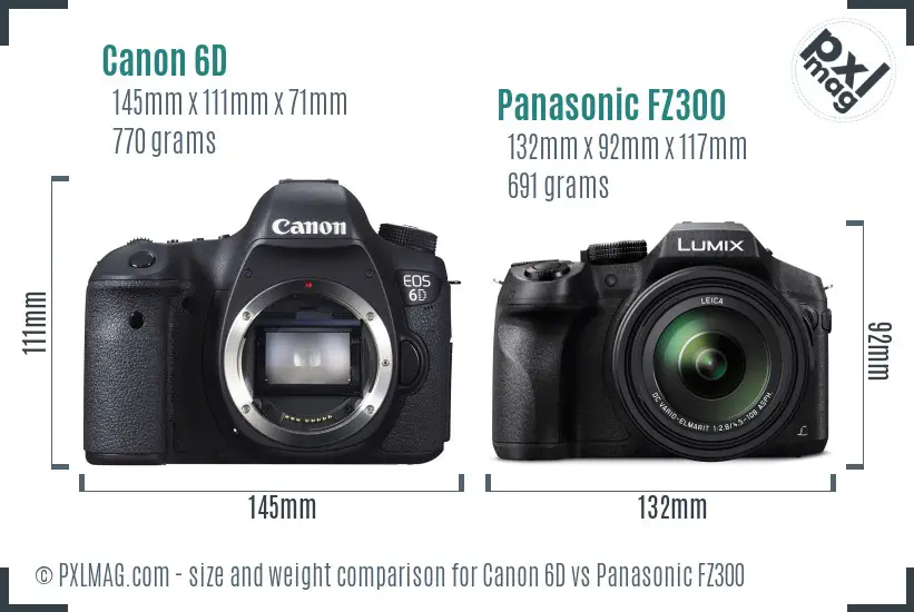 Canon 6D vs Panasonic FZ300 size comparison