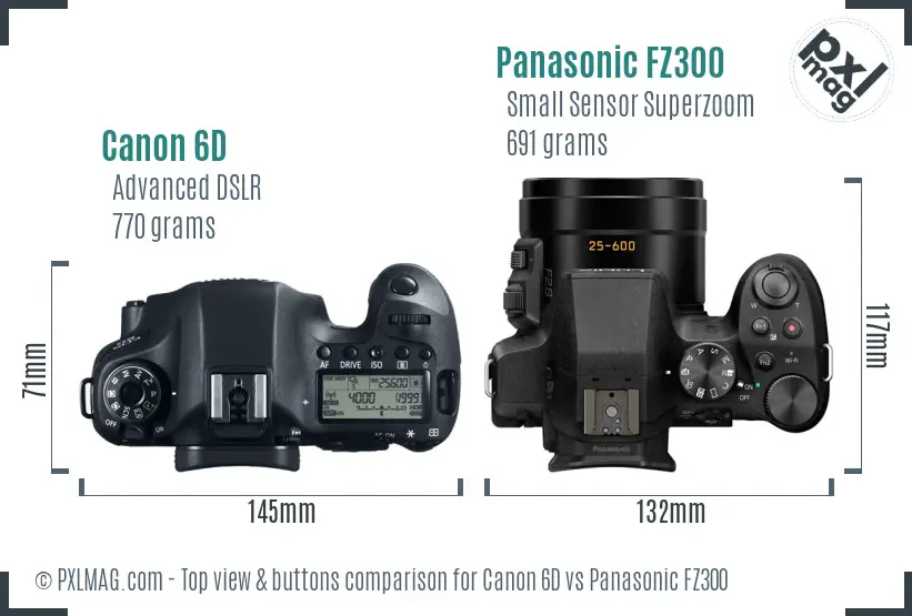 Canon 6D vs Panasonic FZ300 top view buttons comparison