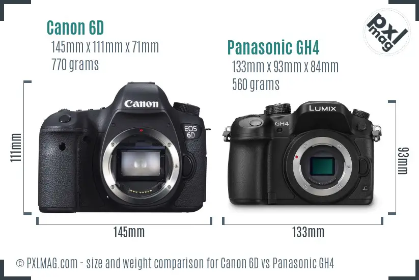 Canon 6D vs Panasonic GH4 size comparison Canon 6D vs Panasonic GH4 size comparison