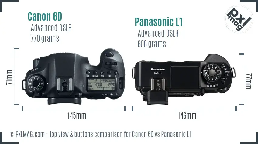 Canon 6D vs Panasonic L1 top view buttons comparison
