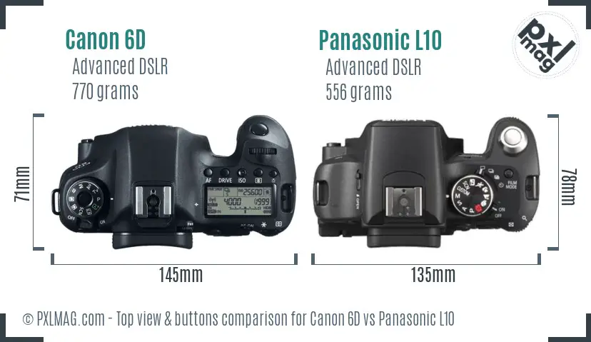 Canon 6D vs Panasonic L10 top view buttons comparison