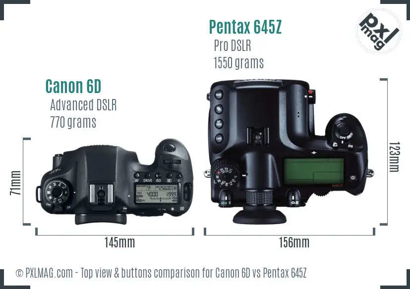Canon 6D vs Pentax 645Z top view buttons comparison