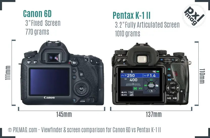 Canon 6D vs Pentax K-1 II Screen and Viewfinder comparison