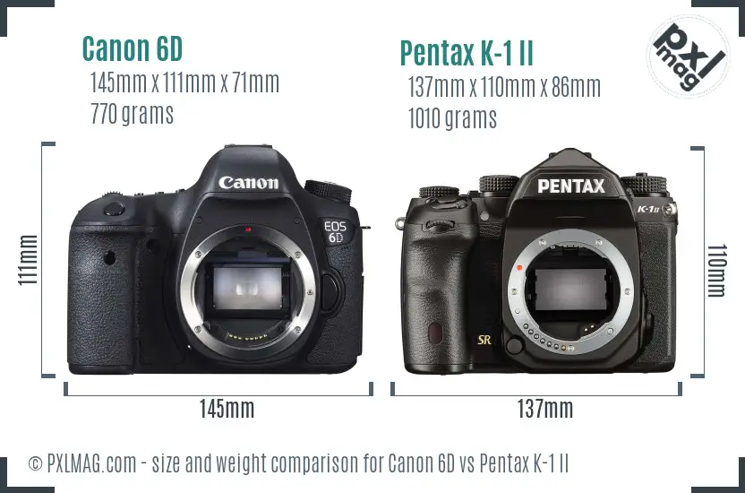 Canon 6D vs Pentax K-1 II size comparison