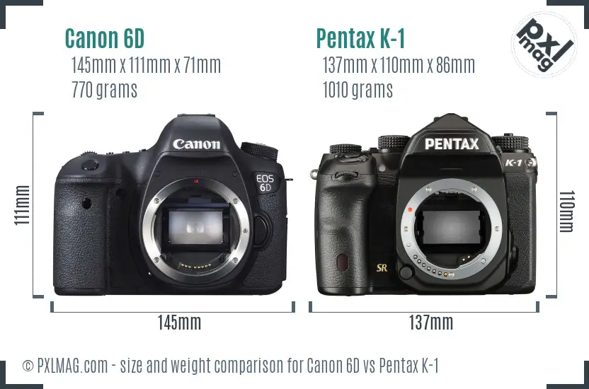 Canon 6D vs Pentax K-1 size comparison