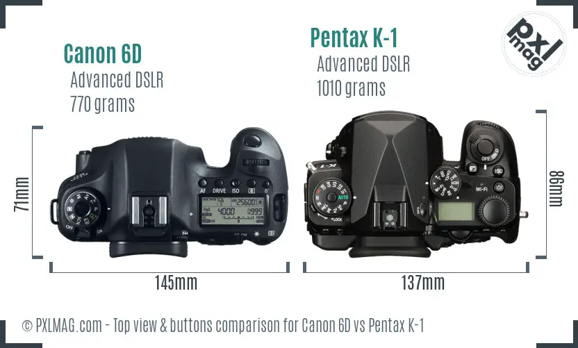 Canon 6D vs Pentax K-1 top view buttons comparison