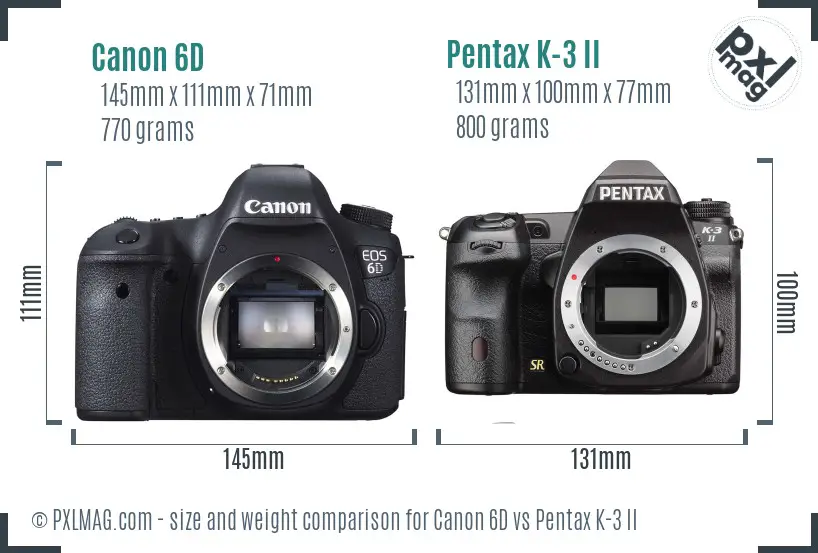 Canon 6D vs Pentax K-3 II size comparison