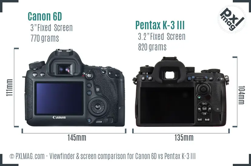 Canon 6D vs Pentax K-3 III Screen and Viewfinder comparison