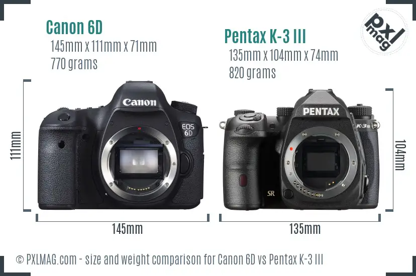 Canon 6D vs Pentax K-3 III size comparison