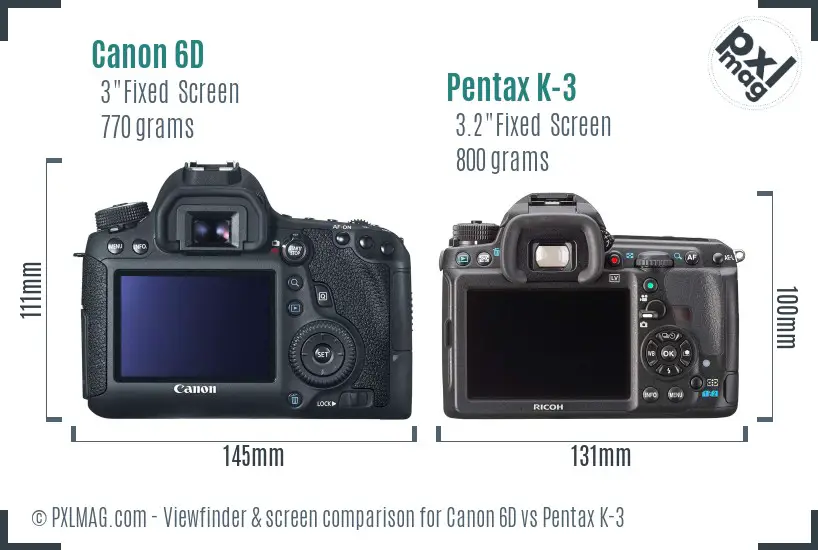 Canon 6D vs Pentax K-3 Screen and Viewfinder comparison