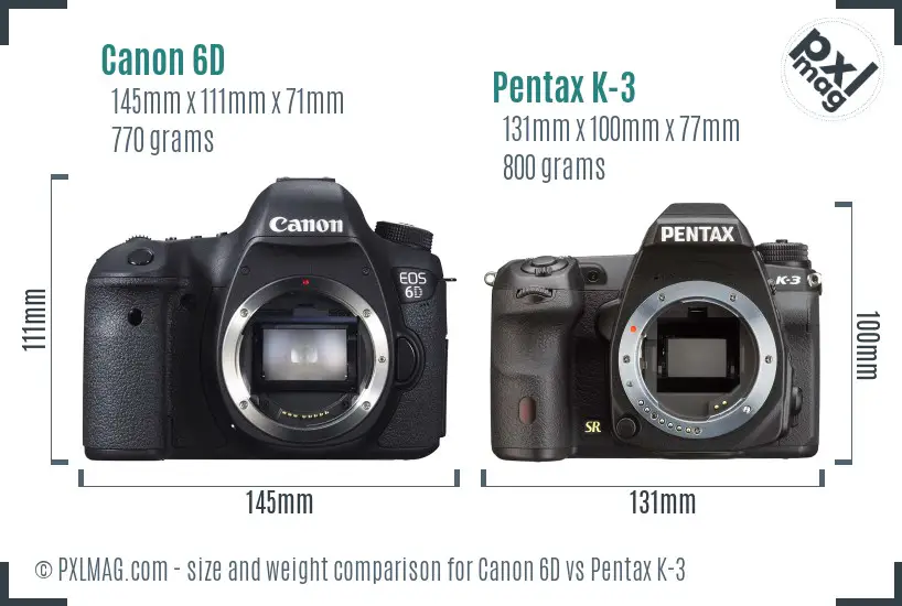 Canon 6D vs Pentax K-3 size comparison