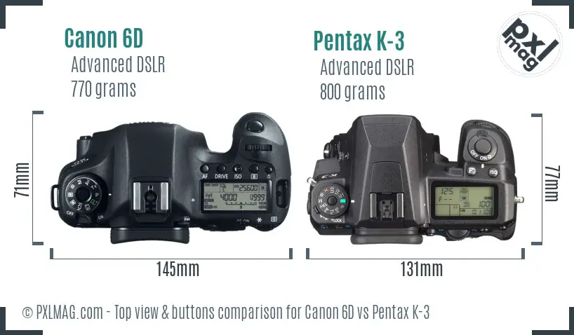 Canon 6D vs Pentax K-3 top view buttons comparison