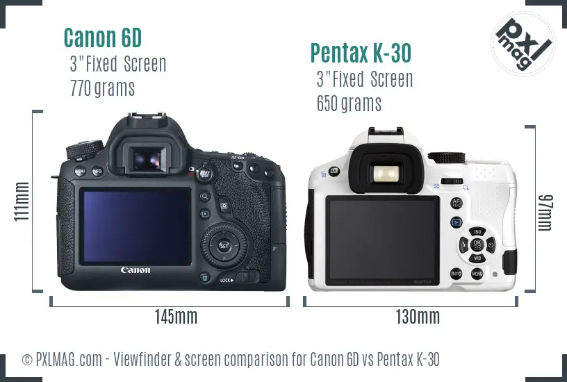 Canon 6D vs Pentax K-30 Screen and Viewfinder comparison