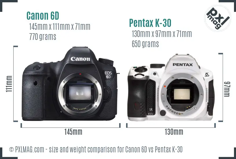 Canon 6D vs Pentax K-30 size comparison