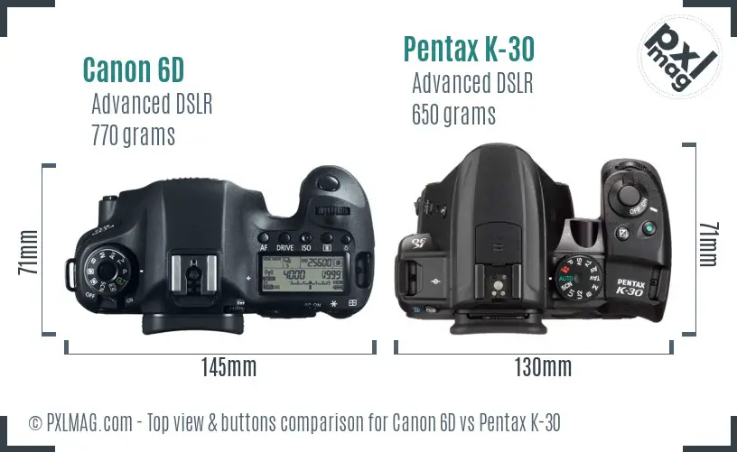 Canon 6D vs Pentax K-30 top view buttons comparison