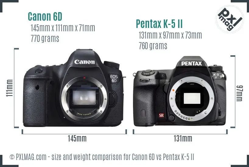 Canon 6D vs Pentax K-5 II size comparison