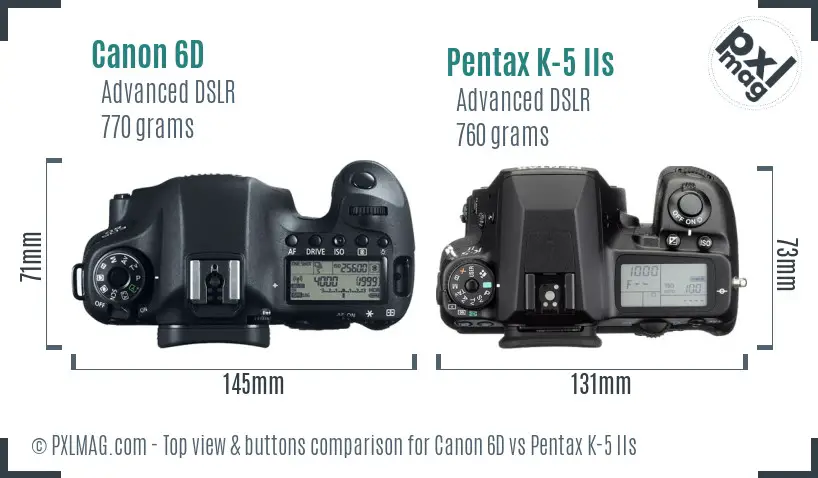 Canon 6D vs Pentax K-5 IIs top view buttons comparison
