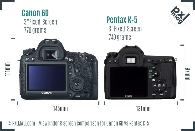 Canon 6D vs Pentax K-5 Screen and Viewfinder comparison