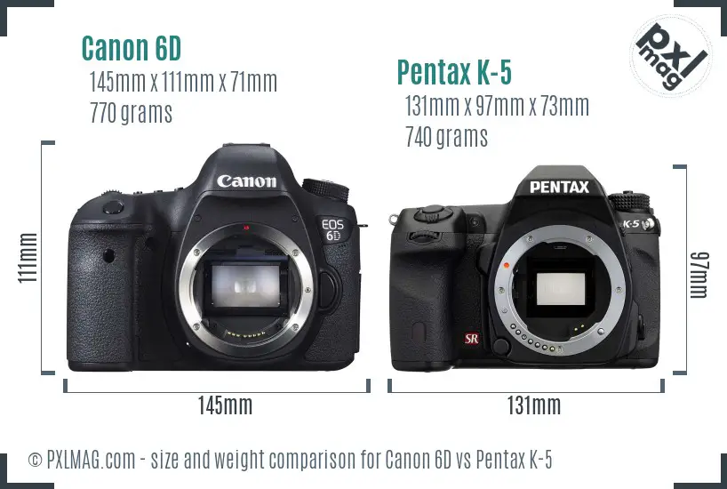 Canon 6D vs Pentax K-5 size comparison