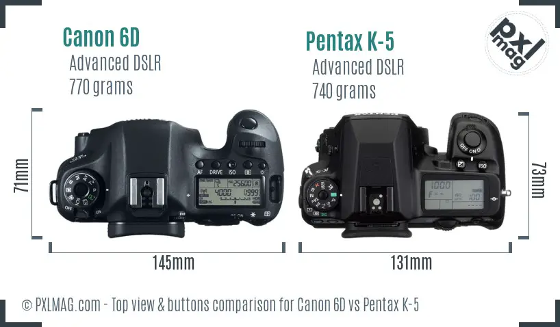 Canon 6D vs Pentax K-5 top view buttons comparison