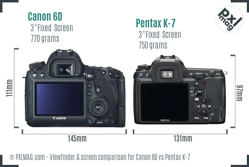 Canon 6D vs Pentax K-7 Screen and Viewfinder comparison