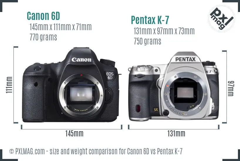 Canon 6D vs Pentax K-7 size comparison