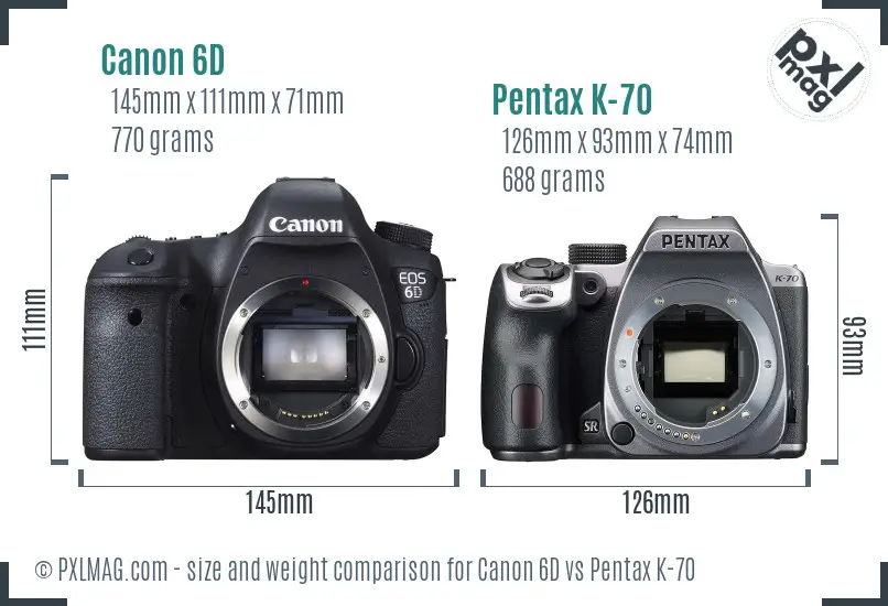 Canon 6D vs Pentax K-70 size comparison