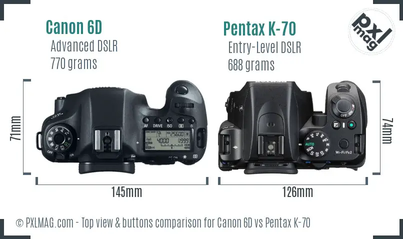 Canon 6D vs Pentax K-70 top view buttons comparison