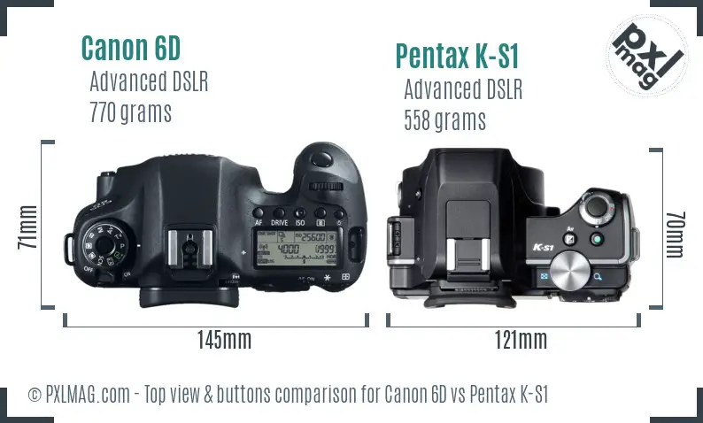 Canon 6D vs Pentax K-S1 top view buttons comparison