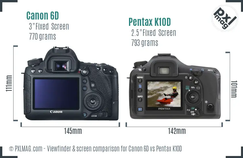 Canon 6D vs Pentax K10D Screen and Viewfinder comparison