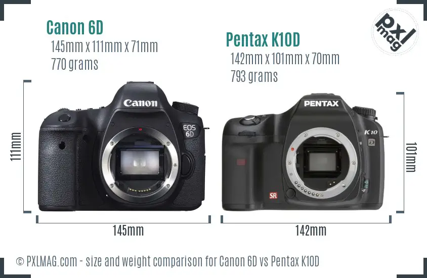 Canon 6D vs Pentax K10D size comparison