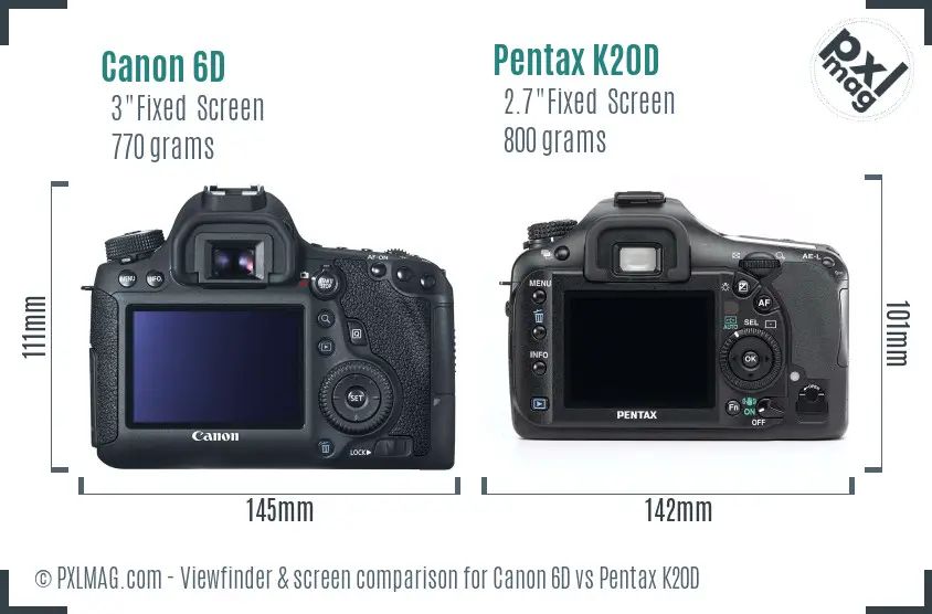 Canon 6D vs Pentax K20D Screen and Viewfinder comparison