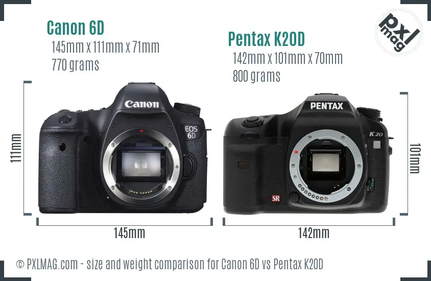 Canon 6D vs Pentax K20D size comparison