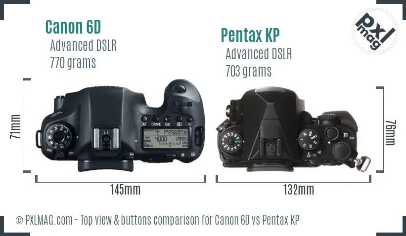 Canon 6D vs Pentax KP top view buttons comparison
