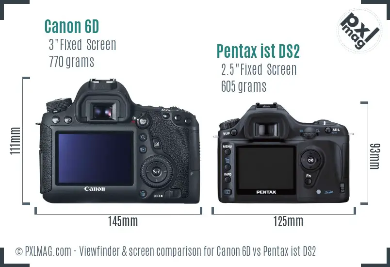 Canon 6D vs Pentax ist DS2 Screen and Viewfinder comparison