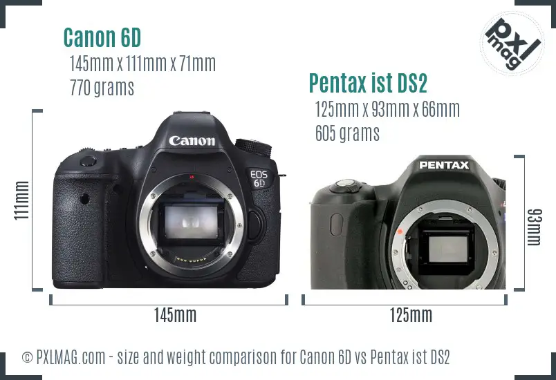 Canon 6D vs Pentax ist DS2 size comparison