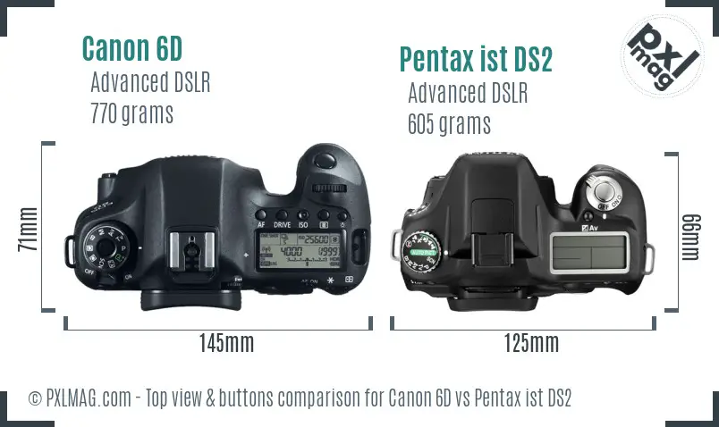 Canon 6D vs Pentax ist DS2 top view buttons comparison