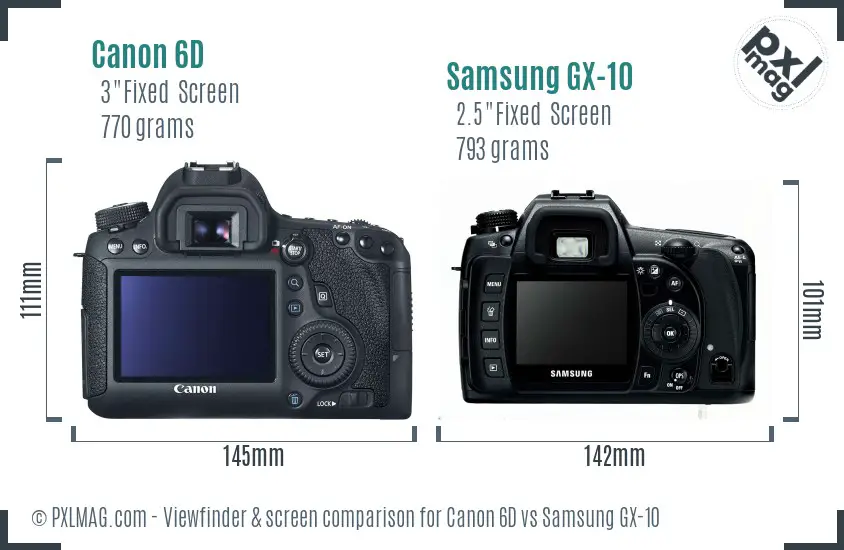 Canon 6D vs Samsung GX-10 Screen and Viewfinder comparison