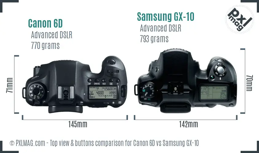 Canon 6D vs Samsung GX-10 top view buttons comparison