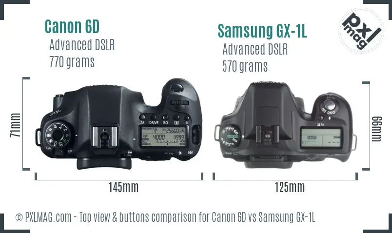 Canon 6D vs Samsung GX-1L top view buttons comparison