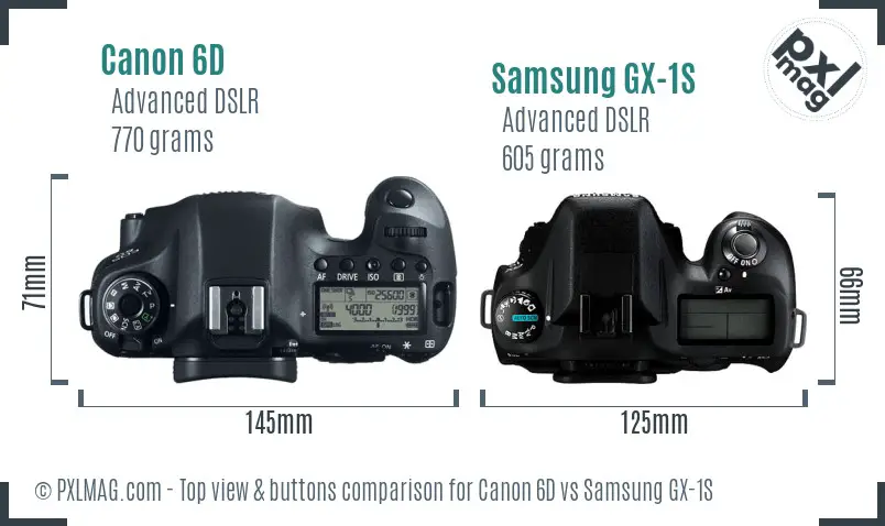 Canon 6D vs Samsung GX-1S top view buttons comparison Canon 6D vs Samsung GX-1S top view buttons comparison