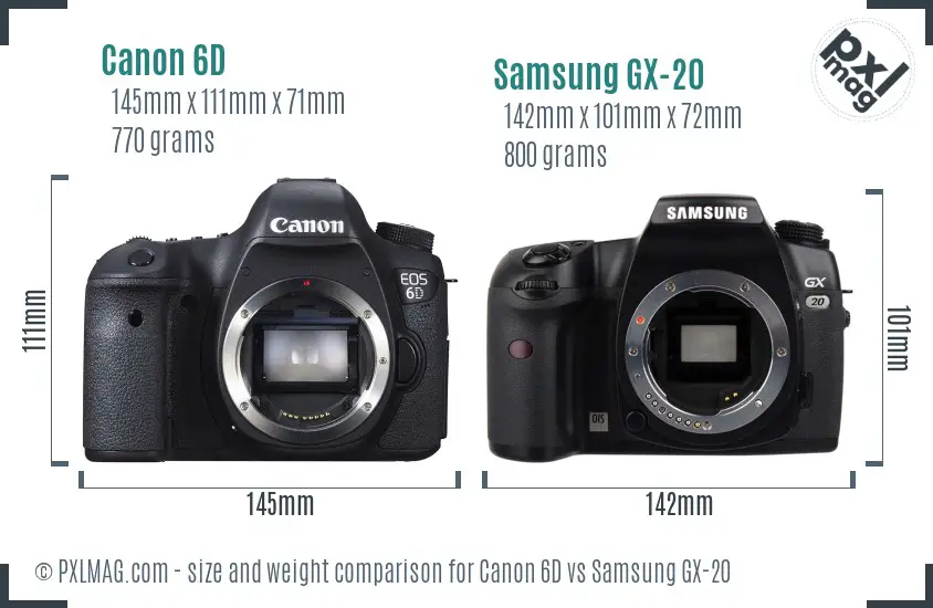 Canon 6D vs Samsung GX-20 size comparison