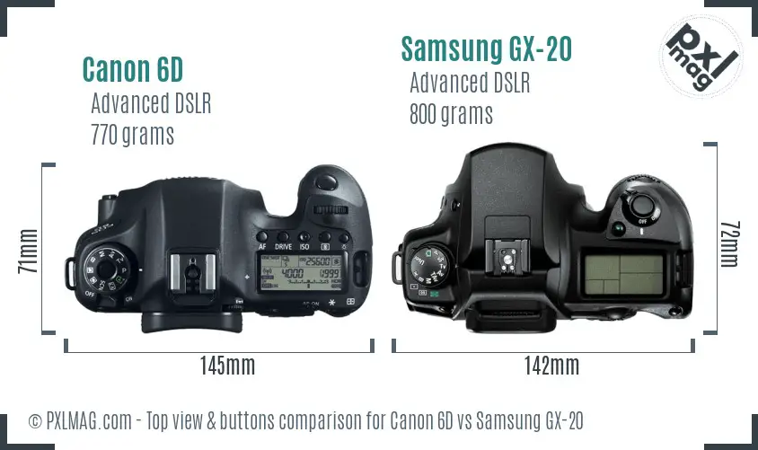 Canon 6D vs Samsung GX-20 top view buttons comparison