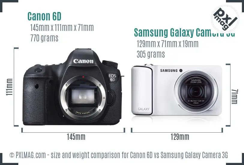 Canon 6D vs Samsung Galaxy Camera 3G size comparison