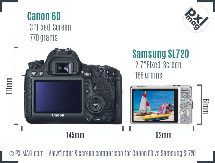 Canon 6D vs Samsung SL720 Screen and Viewfinder comparison