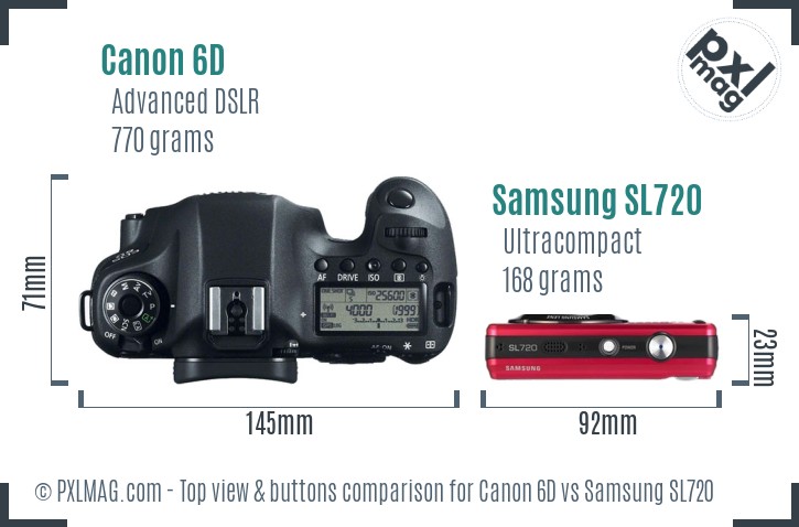 Canon 6D vs Samsung SL720 top view buttons comparison
